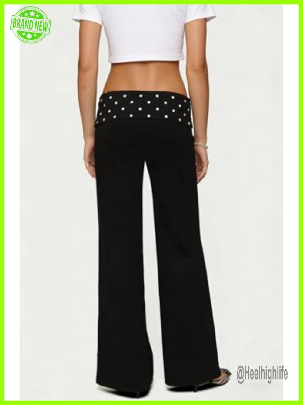 Wide Leg Fold Over Yoga Pants Low Rise Flare Leggings Polka Dot Lounge - Picture 2 of 2